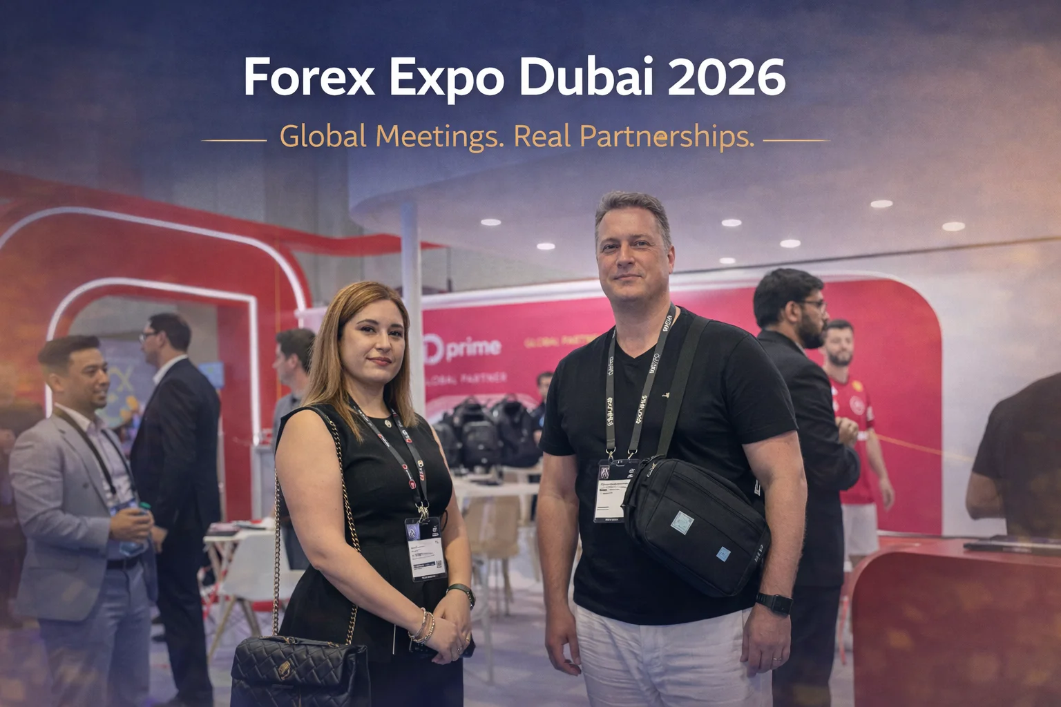 Premium Rebate Group at Dubai Forex Expo 2026 connecting with global brokers and partners at the international trading event.