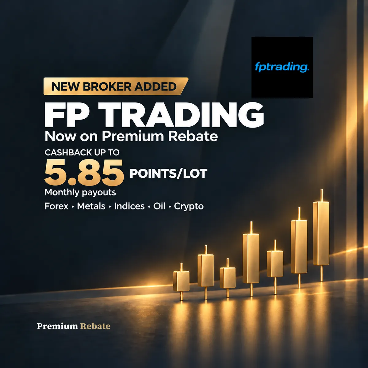 FP Trading cashback banner: hanggang 5.85 points kada lot, ngayon sa Premium Rebate